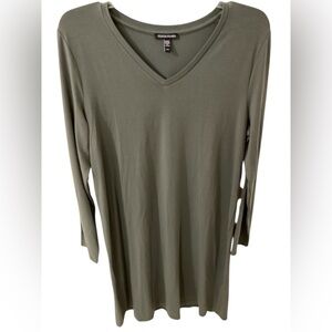 EILEEN FISHER Stretch Tencel Jersey V-Neck Long Sleeve Dress Green Medium